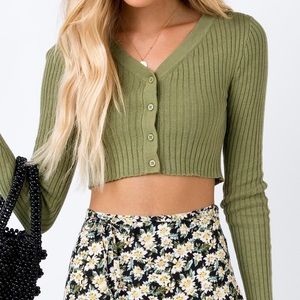 Princess Polly Green Cropped Cardigan